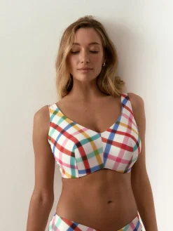 Hot Next F - K Ultimate Support Wired Crop Bikini Top Multi/White Bright Check