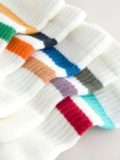 Next Multi/White Cushioned Footbed Cotton Rich Ribbed Tipped Socks 5 Pack^BOY Socks