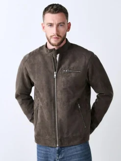Hot Next Faux Suede Borg Lined Zip Jacket Mushroom Brown