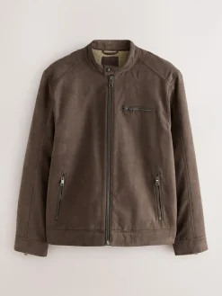Hot Next Faux Suede Borg Lined Zip Jacket Mushroom Brown