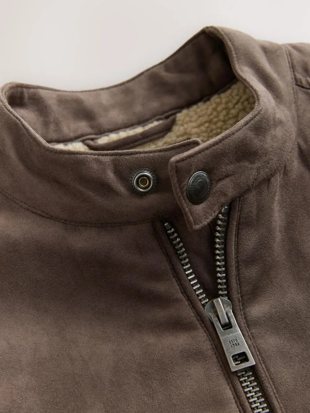 Hot Next Faux Suede Borg Lined Zip Jacket Mushroom Brown