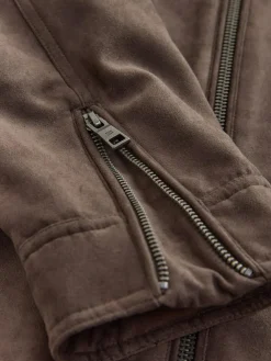 Hot Next Faux Suede Borg Lined Zip Jacket Mushroom Brown