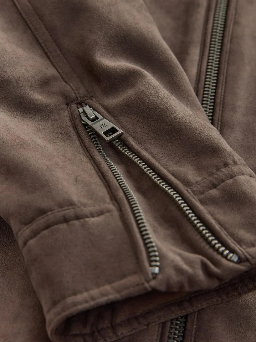 Hot Next Faux Suede Borg Lined Zip Jacket Mushroom Brown