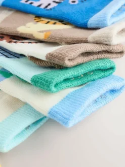 Outlet Next Muted Blue/Tan Safari Cotton Rich Trainer Socks 7 Pack