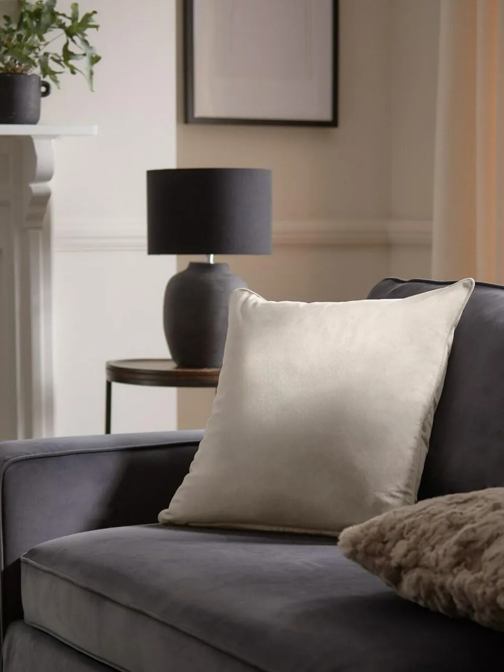 Next Natural 59 x 59cm Matte Velvet Cushion^ Cushions & Throws