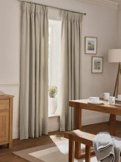 Hot Next Brushed Stripe Pencil Pleat Lined Curtains Natural