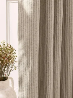 Hot Next Brushed Stripe Pencil Pleat Lined Curtains Natural