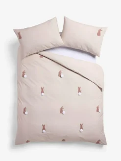 Best Next Natural Bunny 100% Cotton Tufted Pom Duvet Cover and Pillowcase Set