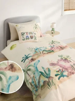 Next Natural Dinosaurs 100% Cotton Textured Printed Duvet Cover and Pillowcase Set^ Childrens Bedding