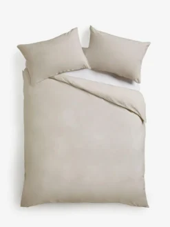 Next Natural Easy Care Polycotton Plain Duvet Cover and Pillowcase Set