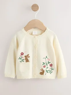 Next Natural Embroidered Baby Bunny Cardigan (0mths-3yrs)^ Baby Girls|Baby Girls