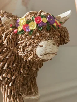 New Next Natural Hamish The Highland Cow Ornament Medium With Floral Crown