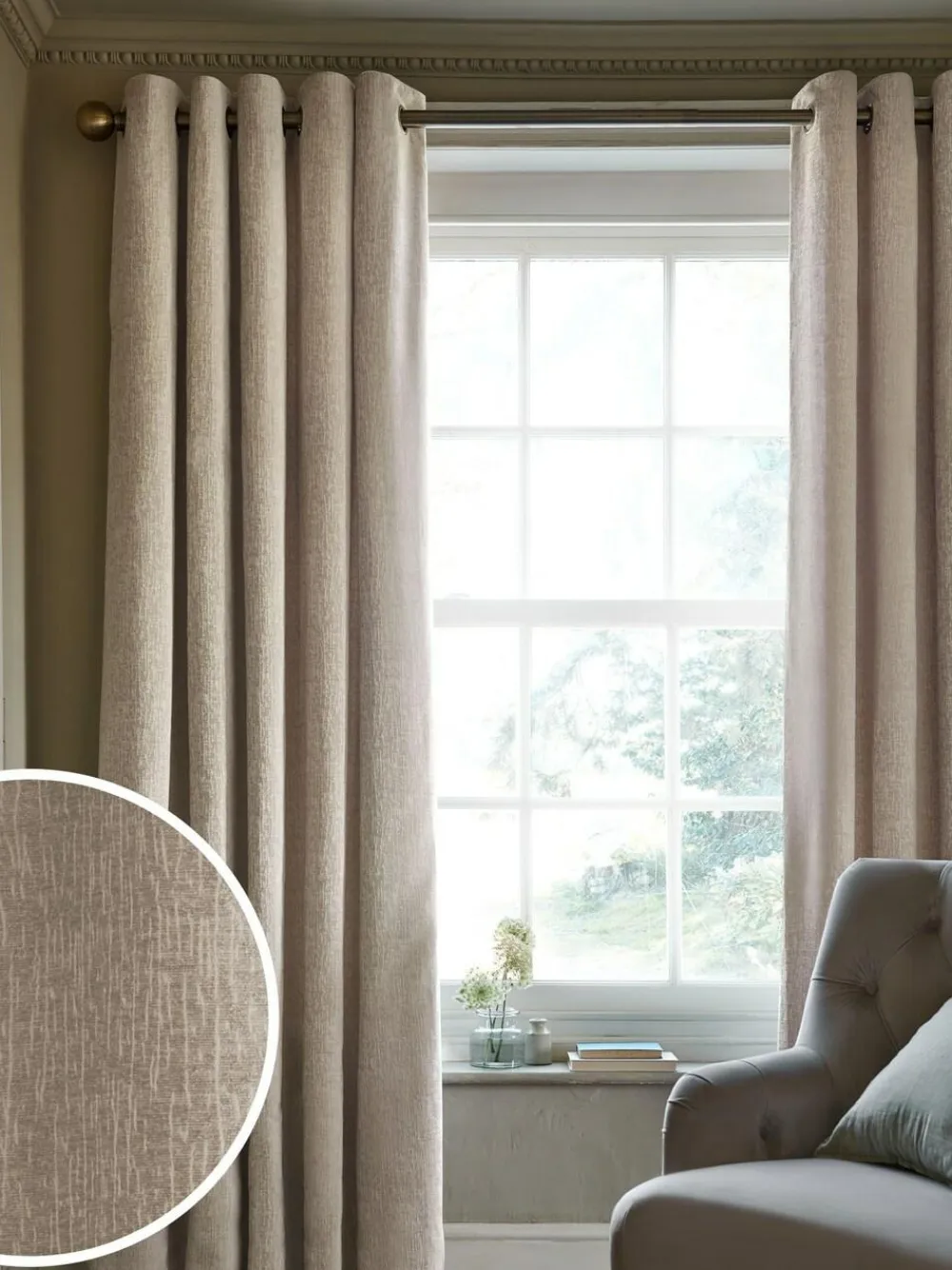 Online Next Natural Heavyweight Chenille Eyelet Super Thermal Curtains