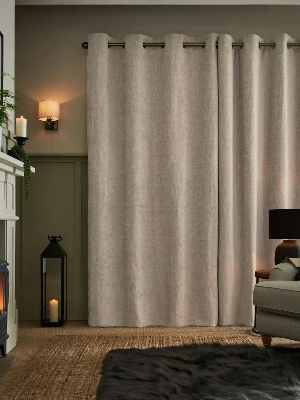 Online Next Natural Heavyweight Chenille Eyelet Super Thermal Curtains