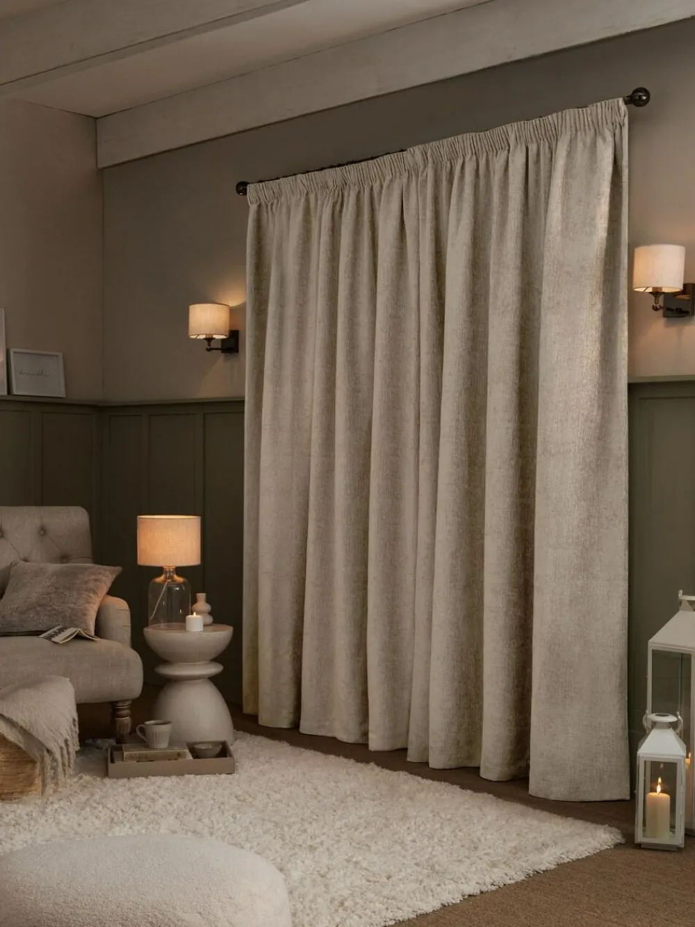 Best Next Natural Heavyweight Chenille Pencil Pleat Super Thermal Curtains