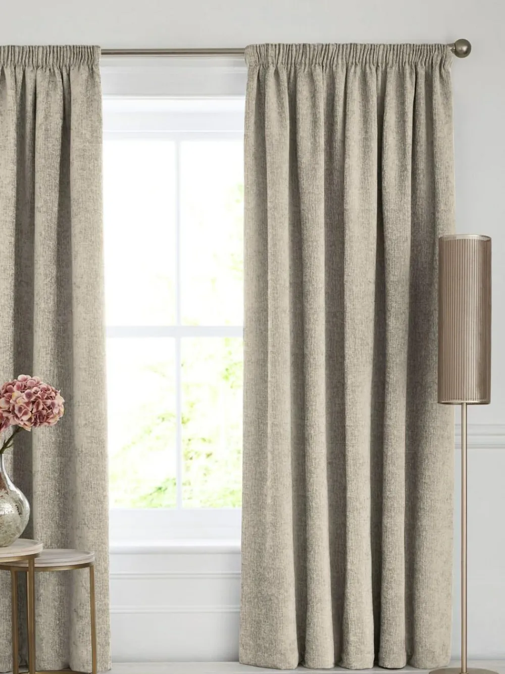 Discount Next Heavyweight Chenille Pencil Pleat Blackout/Thermal Curtains Natural
