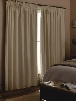 Online Next Natural Light Cotton Blackout/Thermal Pencil Pleat Curtains