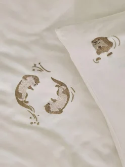 Outlet Next Natural Otters Tufted and Embroidery Cotton Duvet Cover and Pillowcase Set