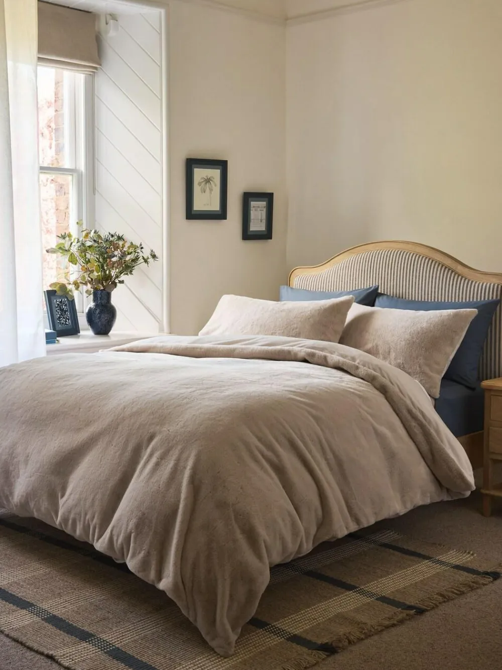 Clearance Next Plush Faux Fur Duvet Cover and Pillowcase Set Natural Oyster