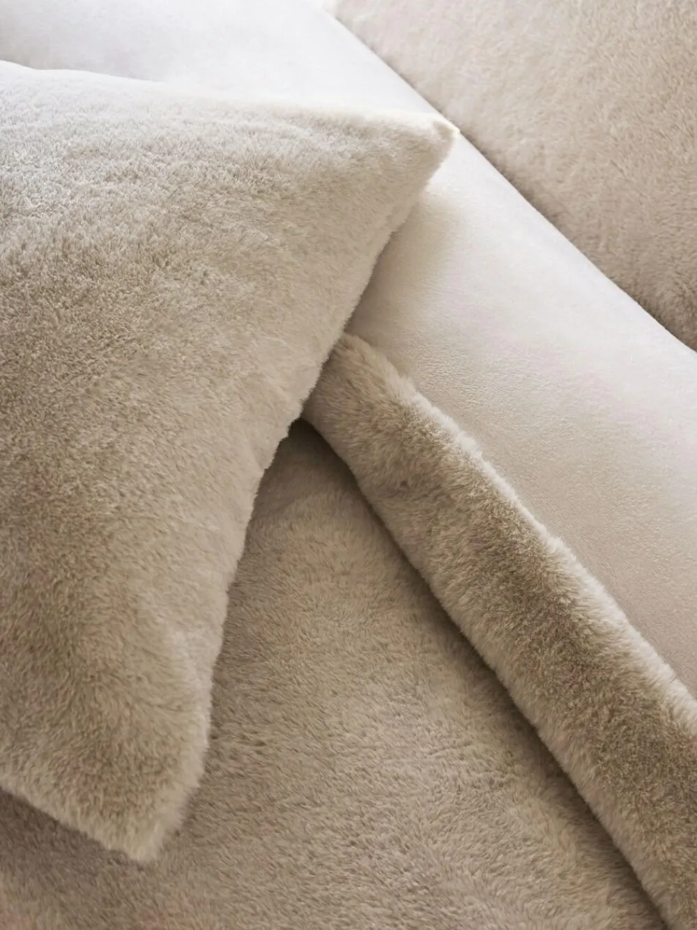 Clearance Next Plush Faux Fur Duvet Cover and Pillowcase Set Natural Oyster