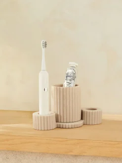 Outlet Next Resin Ribbed Electric Toothbrush Holder and Tidy Natural