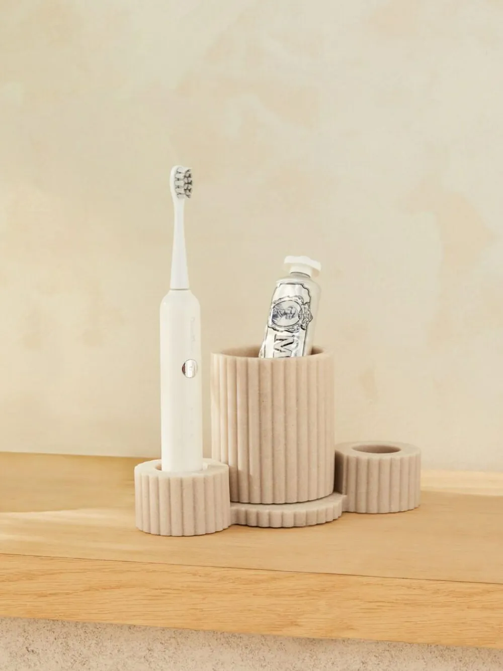 Outlet Next Resin Ribbed Electric Toothbrush Holder and Tidy Natural