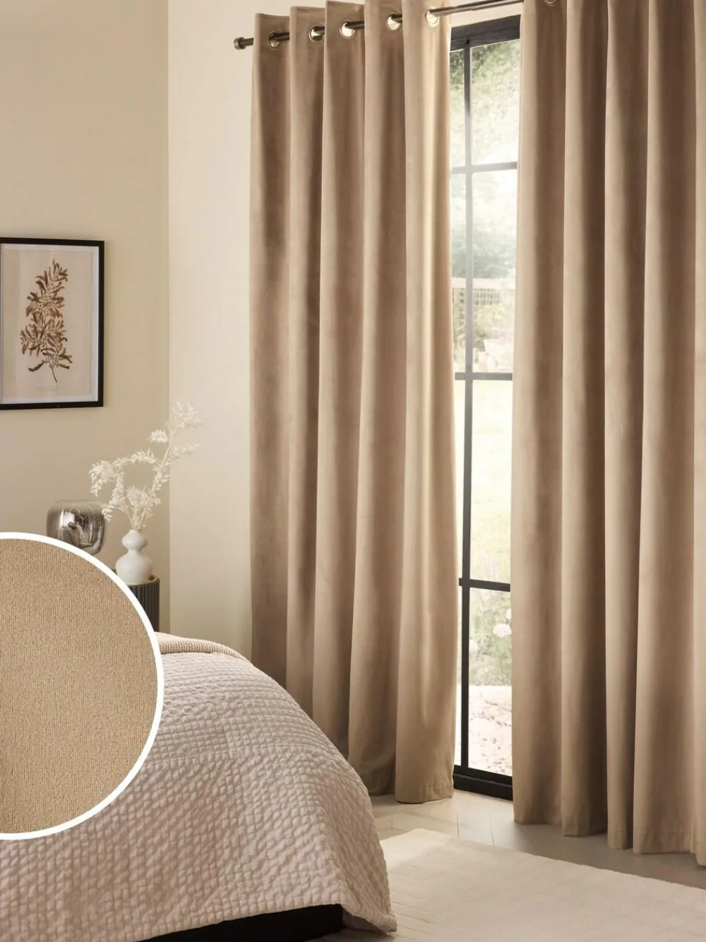Next Natural Sand Matte Velvet Blackout/Thermal Curtains
