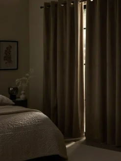 Next Natural Sand Matte Velvet Blackout/Thermal Curtains