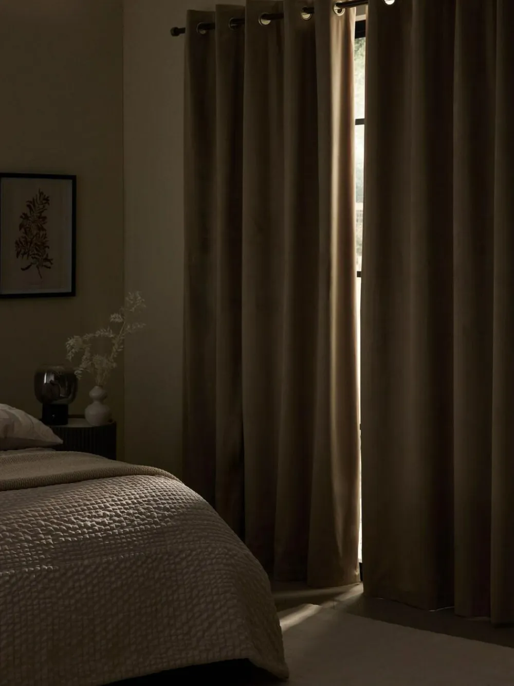 Next Natural Sand Matte Velvet Blackout/Thermal Curtains