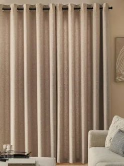 Hot Next Soft Weave Linen Blend Lined Eyelet Curtains Natural