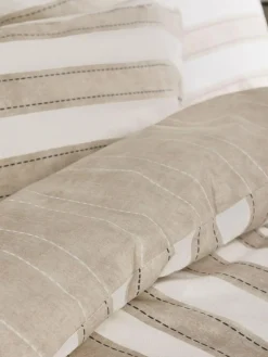 Online Next Brushed Cotton Reversible Duvet Cover and Pillowcase Set Natural Stripe