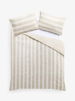 Online Next Brushed Cotton Reversible Duvet Cover and Pillowcase Set Natural Stripe