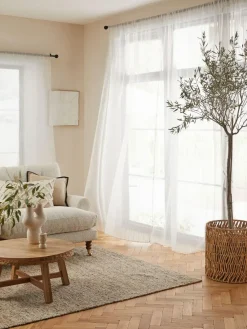 Online Next Natural Stripe Voile Slot Top Unlined Sheer Panel Curtain