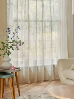 Online Next Natural Stripe Voile Slot Top Unlined Sheer Panel Curtain