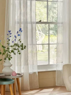 Online Next Natural Stripe Voile Slot Top Unlined Sheer Panel Curtain