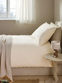 Online Next Natural Tufted Spot 100% Cotton Duvet Cover and Pillowcase Set