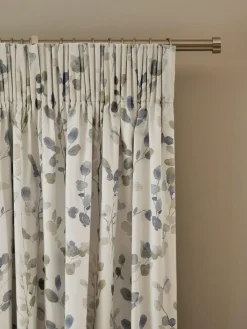 Hot Next Honesty Leaf Floral Print Blackout/Thermal Pencil Pleat Curtains Natural/Blue
