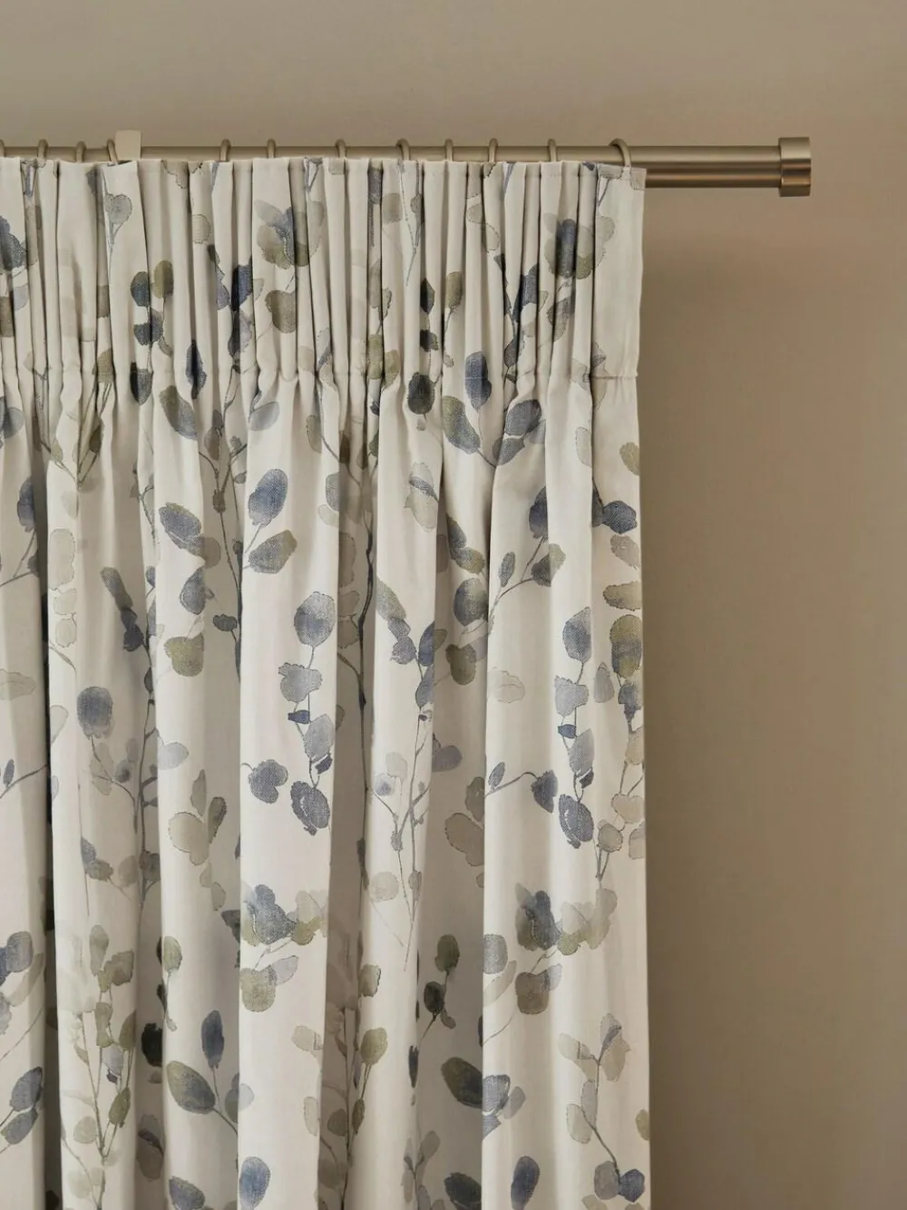 Hot Next Honesty Leaf Floral Print Blackout/Thermal Pencil Pleat Curtains Natural/Blue