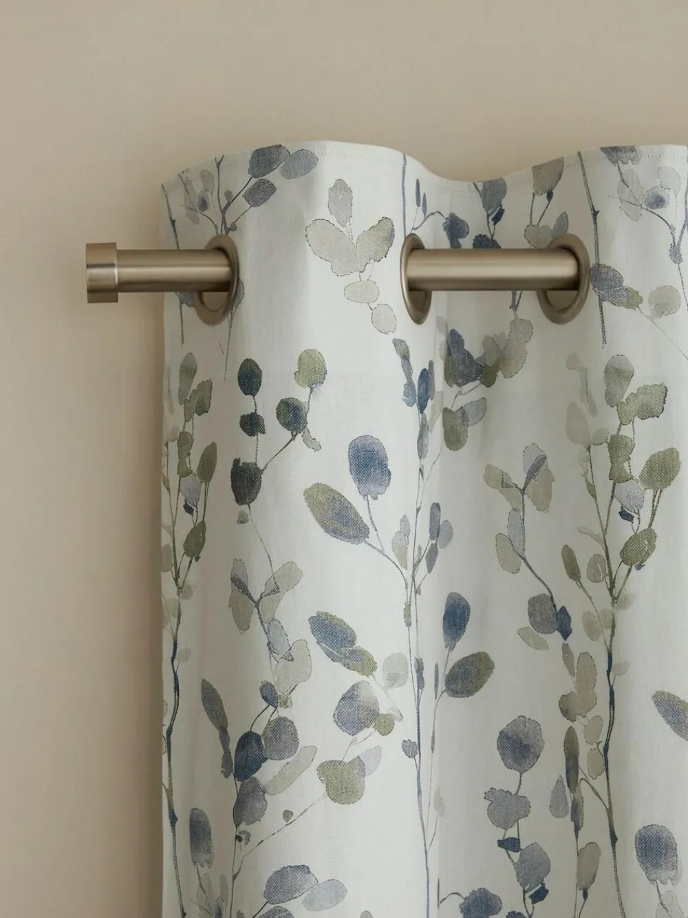 Clearance Next Honesty Leaf Floral Print Blackout/Thermal Eyelet Curtains Natural/Blue