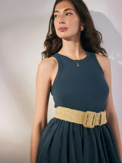 Next Natural/Gold Wide Raffia Effect Belt^Women Belts