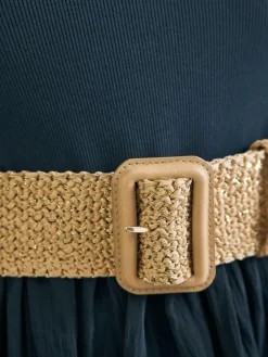 Next Natural/Gold Wide Raffia Effect Belt^Women Belts