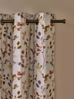 Clearance Next Honesty Leaf Floral Print Blackout/Thermal Eyelet Curtains Natural/Orange