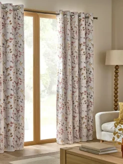 Clearance Next Honesty Leaf Floral Print Blackout/Thermal Eyelet Curtains Natural/Orange