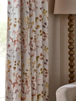Clearance Next Honesty Leaf Floral Print Blackout/Thermal Eyelet Curtains Natural/Orange