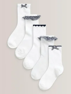 Clearance Next 5 Pack Cotton Rich Gingham Ankle School Socks Navy