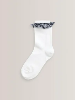 Clearance Next 5 Pack Cotton Rich Gingham Ankle School Socks Navy