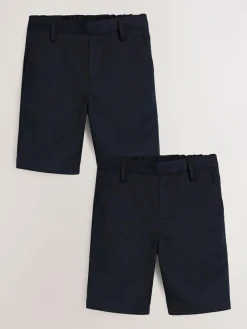 New Next 2 Pack Flat Front School Shorts (3-14yrs) Navy