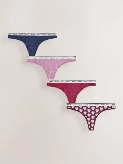 Next Thong Cotton Logo Knickers 4 Pack^Women Panties