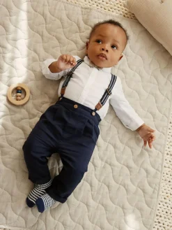 Online Next Navy Baby Shirt Trousers and Braces 4 Piece Set (0mths-2yrs)