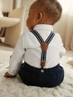 Online Next Navy Baby Shirt Trousers and Braces 4 Piece Set (0mths-2yrs)